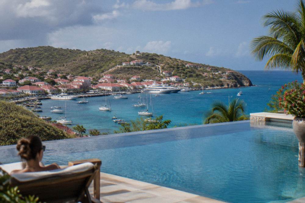 A private infinity pool at a hillside villa overlooking the sea