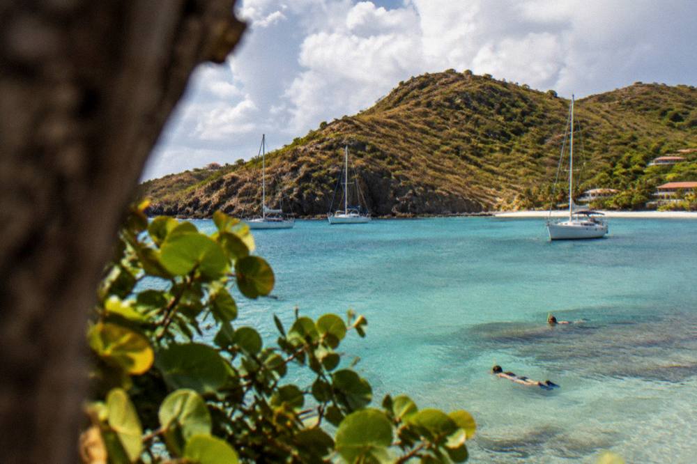 People snorkelling over coral in clear shallow water