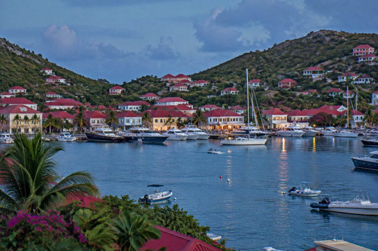 Red-roofed houses above the harbour of Gustavia on the island of St Barts