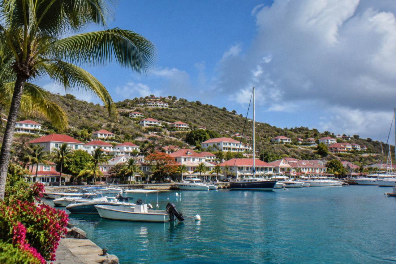 Red-roofed houses above the harbour of Gustavia on the Caribbean island of St Barts