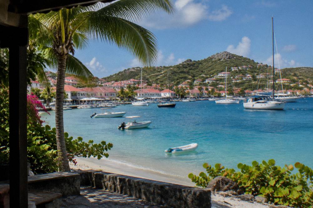 Evening light over the harbour with yachts at anchor in Gustavia