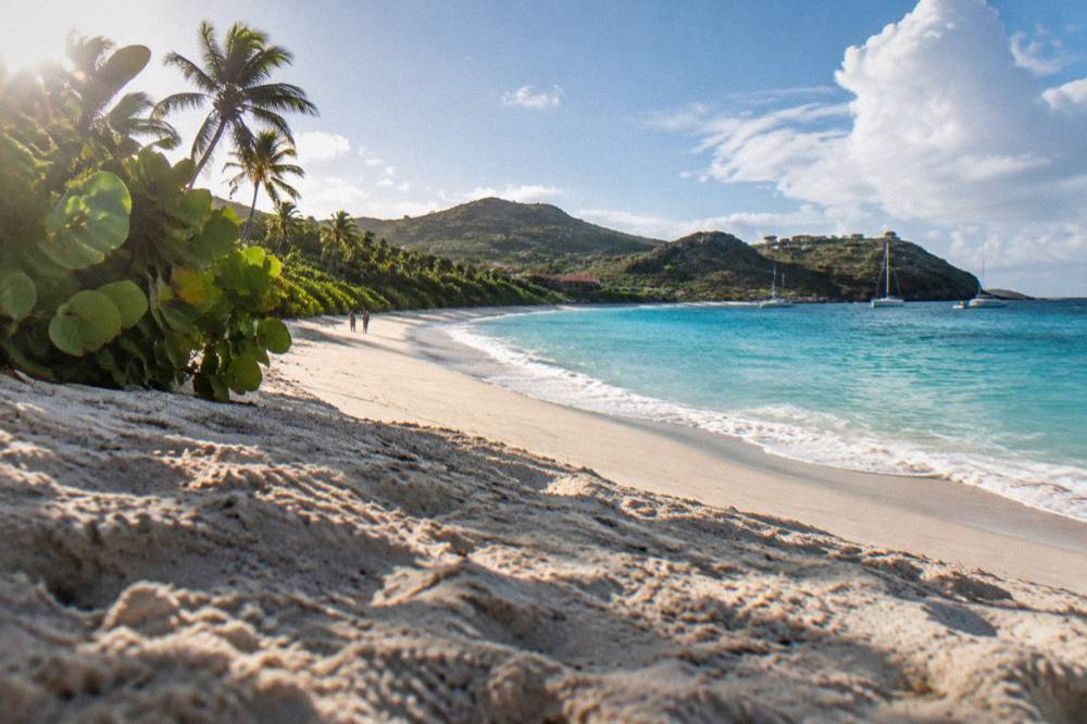 A crescent of white sand and turquoise water at Saline beach in St Barts